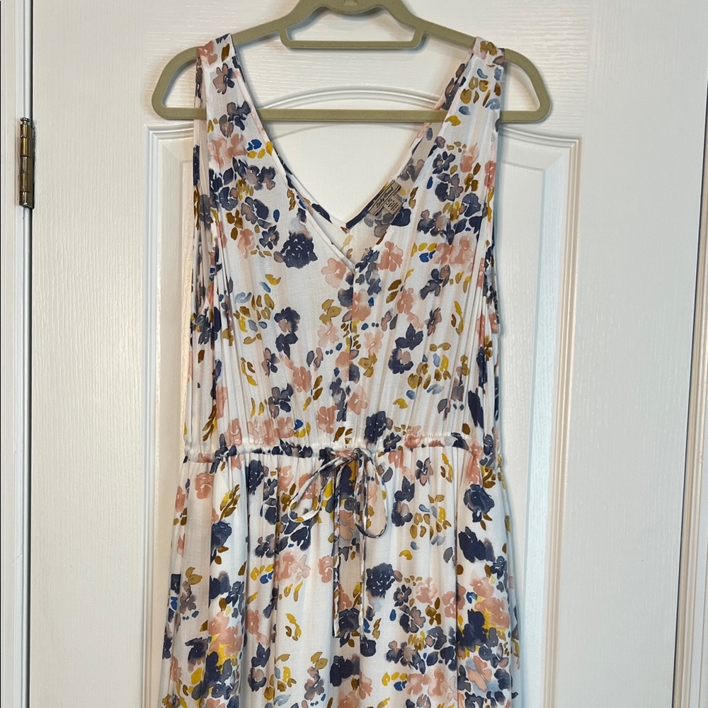Lucky Brand White Floral Maxi Dress with Blue and Peach Flowers - Picture 3 of 8